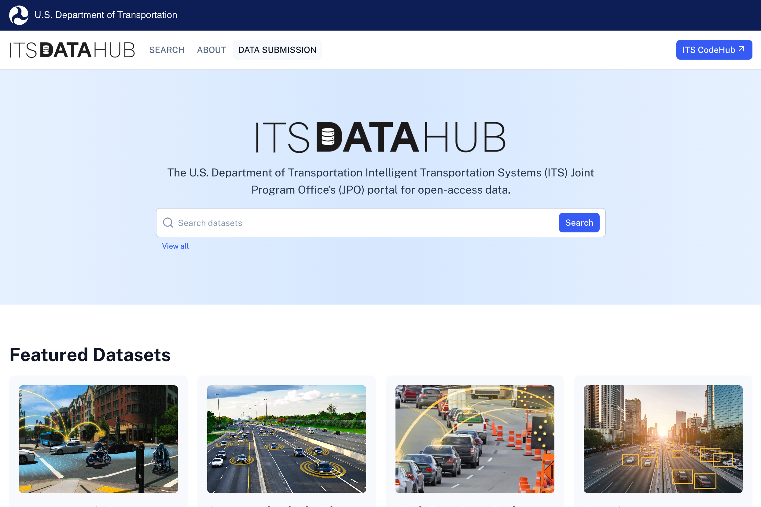 Screenshot of the DataHub homepage.